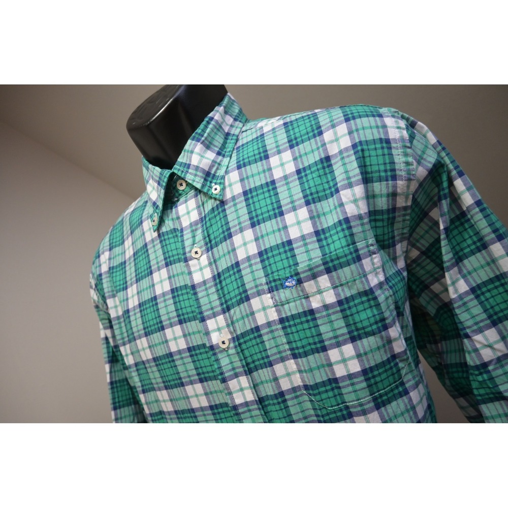 Southern Tide Button Up Shirt Mens Medium Green Blue Plaid Long Sleeve Excellent
